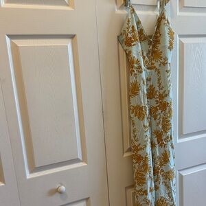 Free People Floral Jumpsuit in Blue and Brown